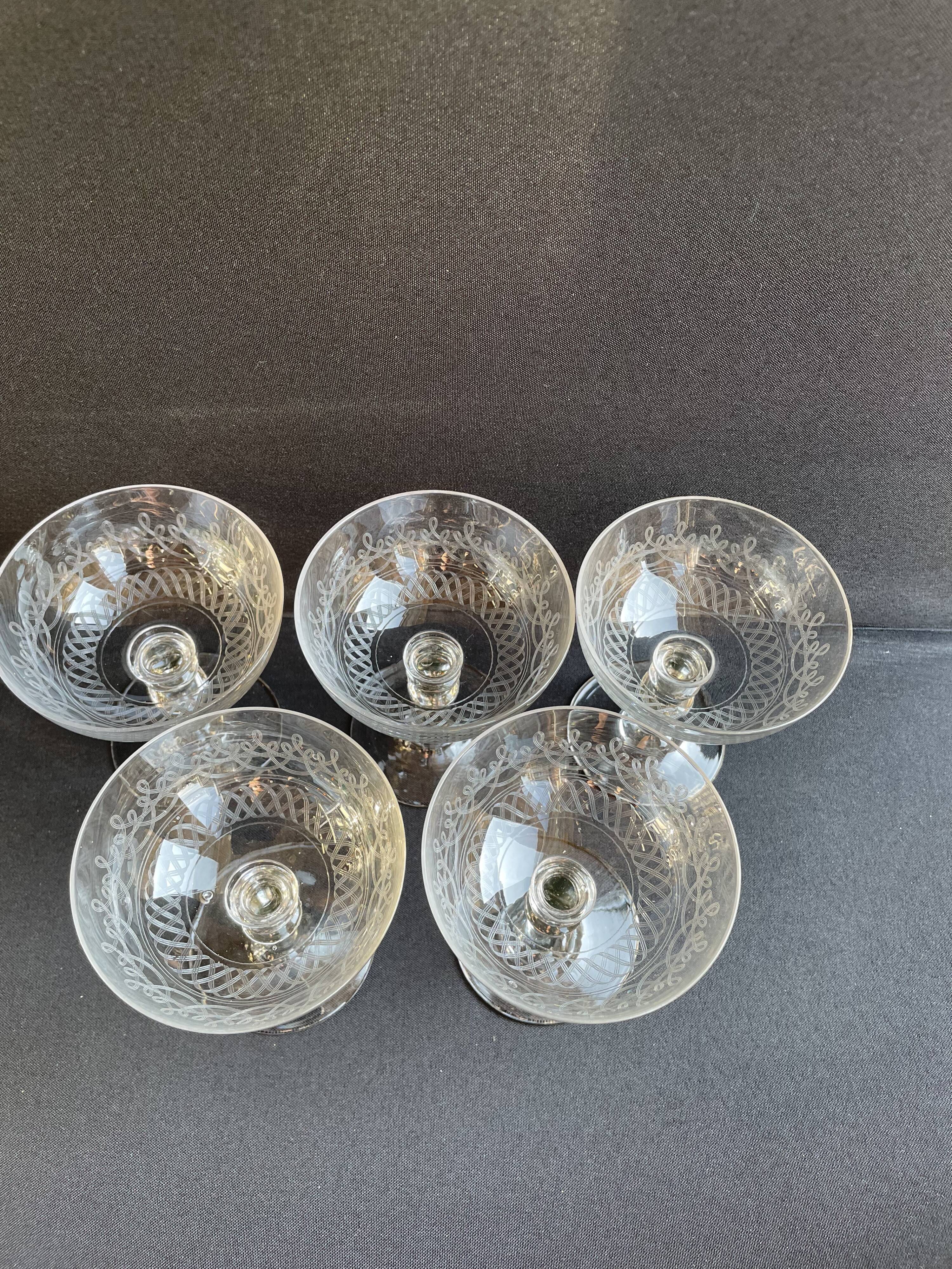 Champagne cups, art nouveau, 1/2 cristal soufflé et taillé