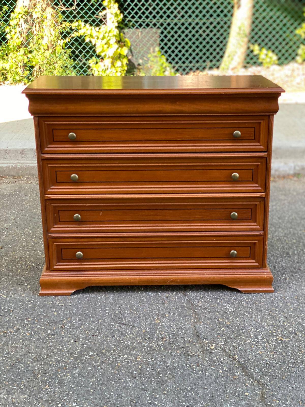 Louis Philippe low depth chest of drawers in solid wood with 4 drawers
