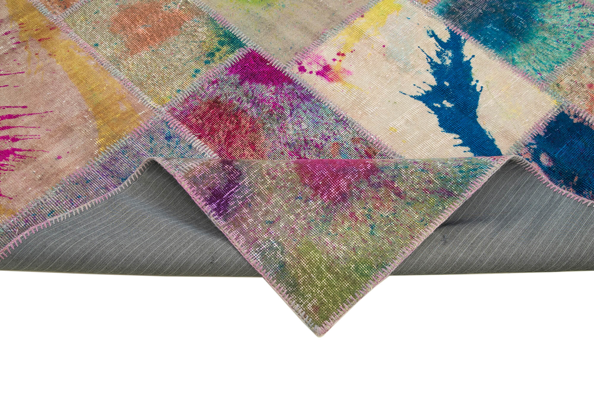 Handwoven turkish contemporary 203 cm x 302 cm multicolor patchwork carpet