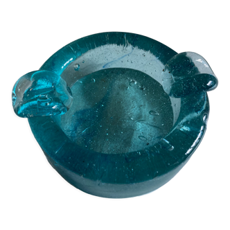 Produit BHV Cendrier massif en verre soufflé turquoise 1960