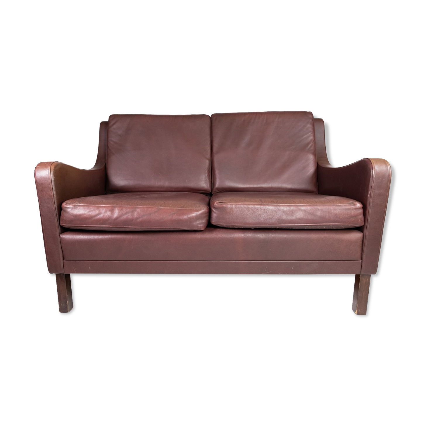 Two seater sofa, with red brown leather by Stouby Furniture