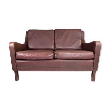 Two seater sofa, with red brown leather by Stouby Furniture