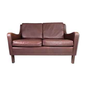 Two seater sofa, with red brown leather by Stouby Furniture