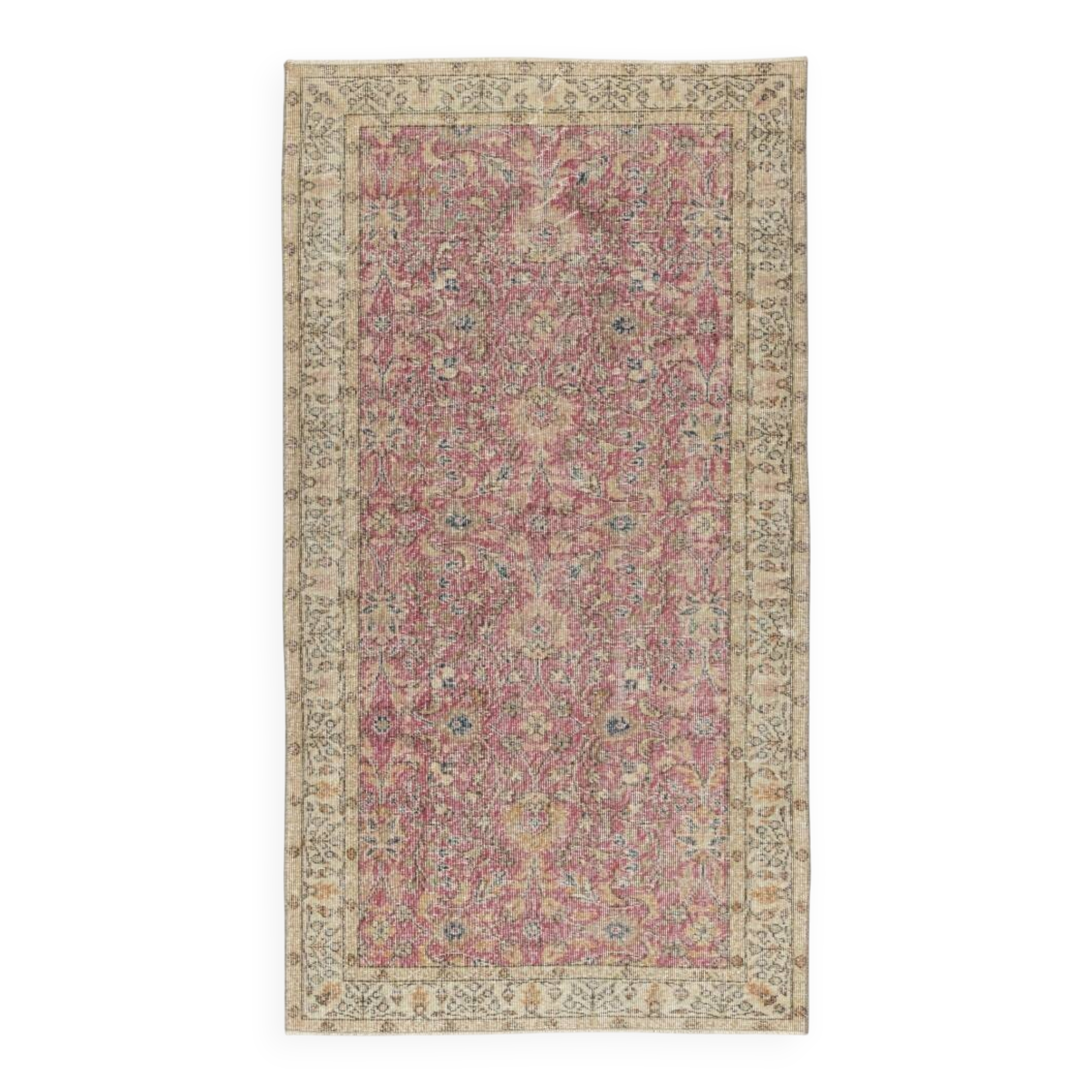 Vintage Handmade Turkish Wool Accent Rug with Floral Pattern for Living Room