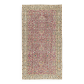 Vintage Handmade Turkish Wool Accent Rug with Floral Pattern for Living Room