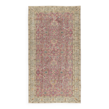Vintage Handmade Turkish Wool Accent Rug with Floral Pattern for Living Room