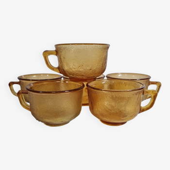 6 Tasse vintage verre de couleur ambre modele sierra Arcoroc
