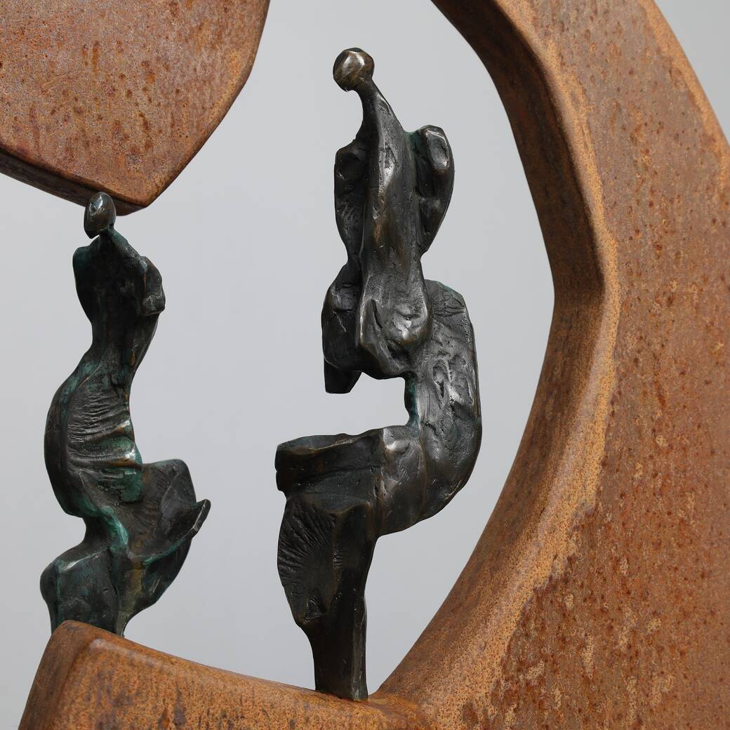Contemporary Stone & Metal Sculpture with Bronze Figures