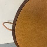 Mid-Century Scandinavian Round Wenge Wood Mirror with Leather Strap, 1950s