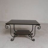 Table basse vintage avec 2 plateaux en verre avec impression des années 50