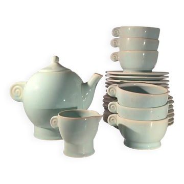 Jean luce pour villeroy & boch mettlach, rare service à thé art déco bleu c