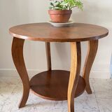 Vintage round oak coffee table with 2 shelves