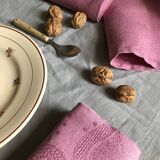Set of four old damasked towels dyed cyclamen