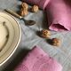 Set of four old damasked towels dyed cyclamen