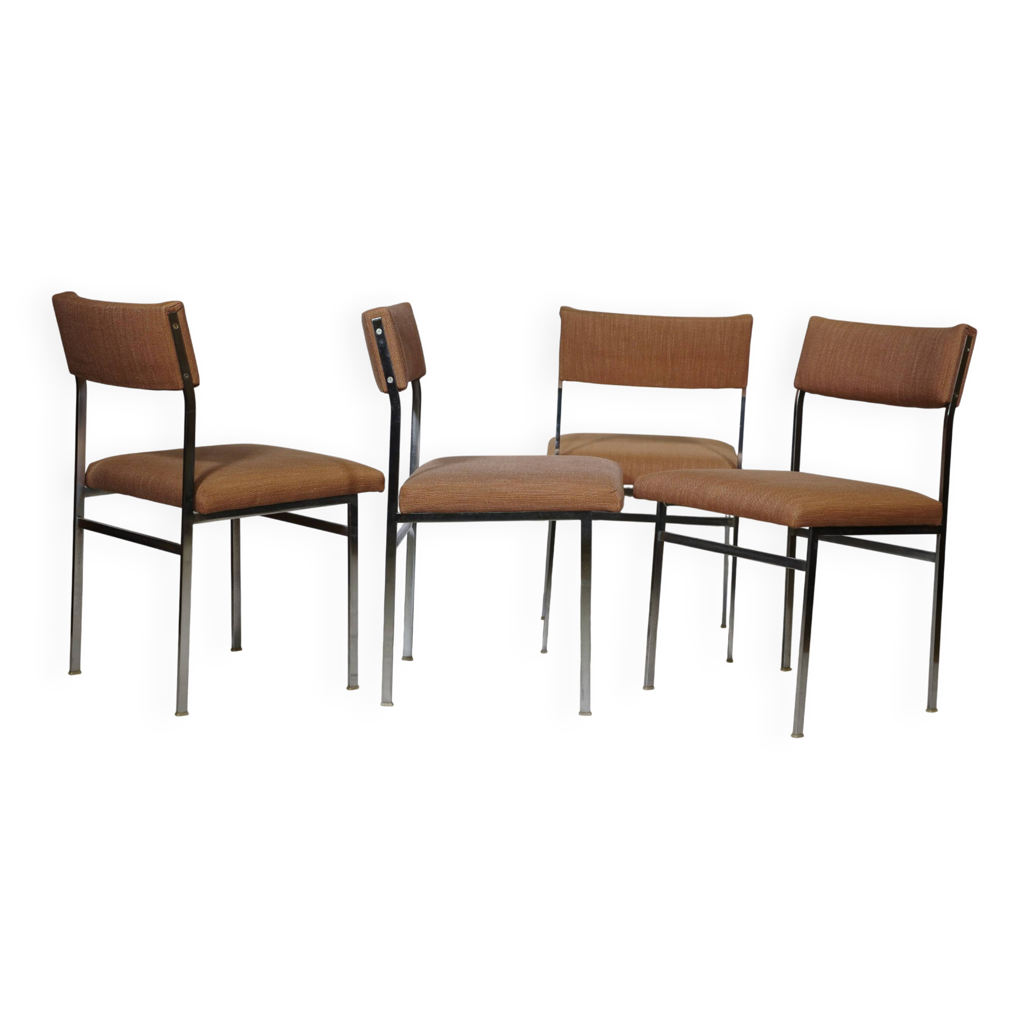 Mid Century Chairs in Chrome and Fabric, Set of 4, 1970s
