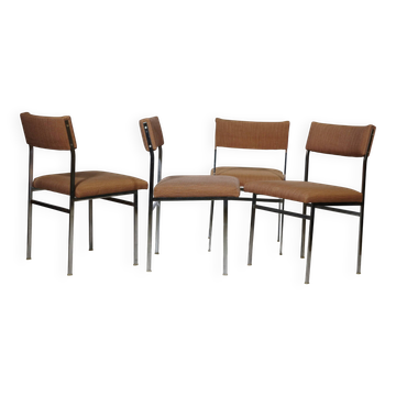 Mid Century Chairs in Chrome and Fabric, Set of 4, 1970s