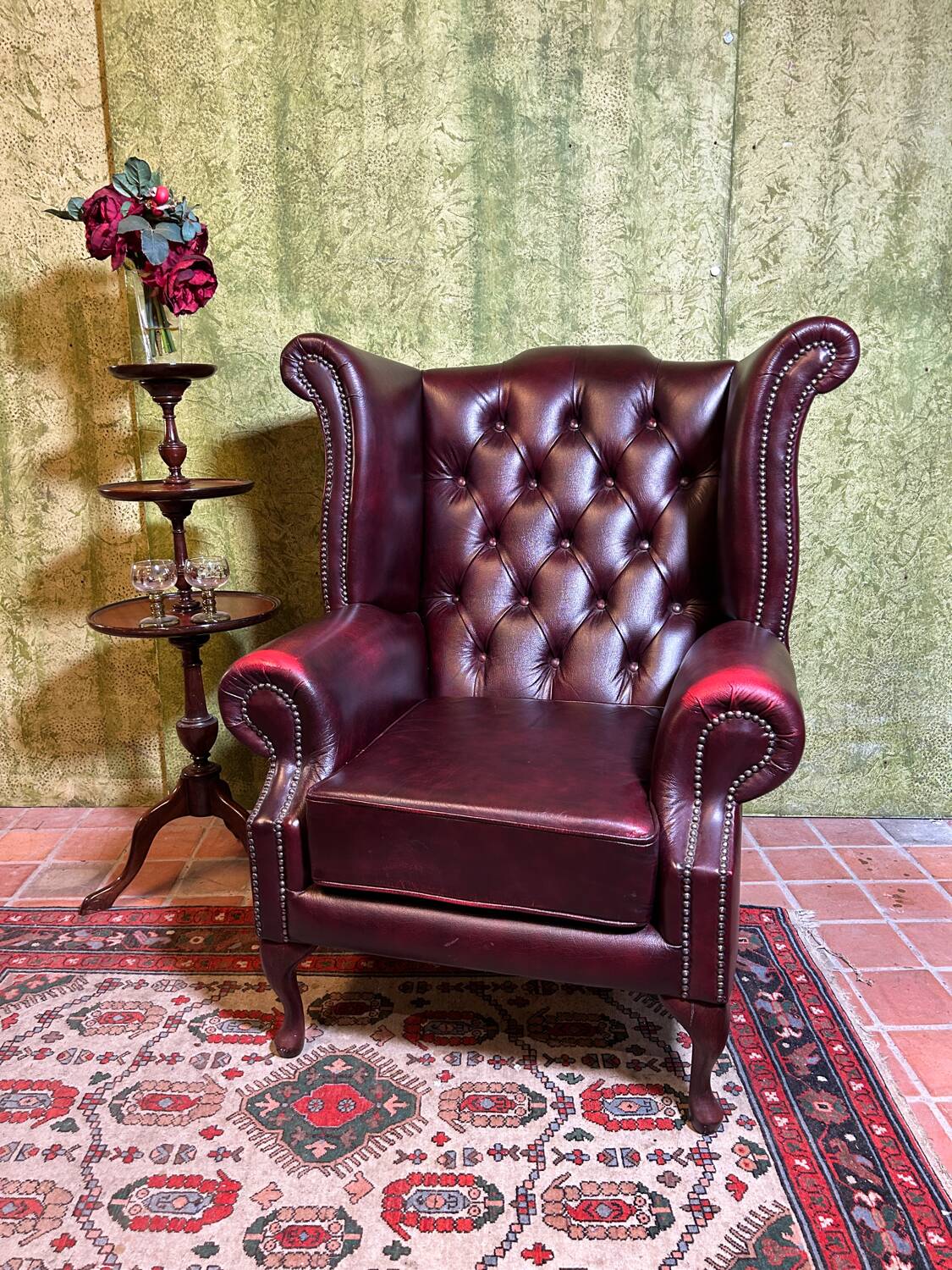 Vintage Brocante Leather Chesterfield Armchair