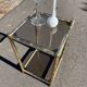 Square faux bamboo pedestal table in gold-plated brass and glass