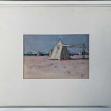Watercolor Painting Seaside Normandy Beach? monogram 1957