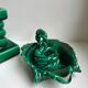Duo de bougeoirs en céramique barbotine verts années 50