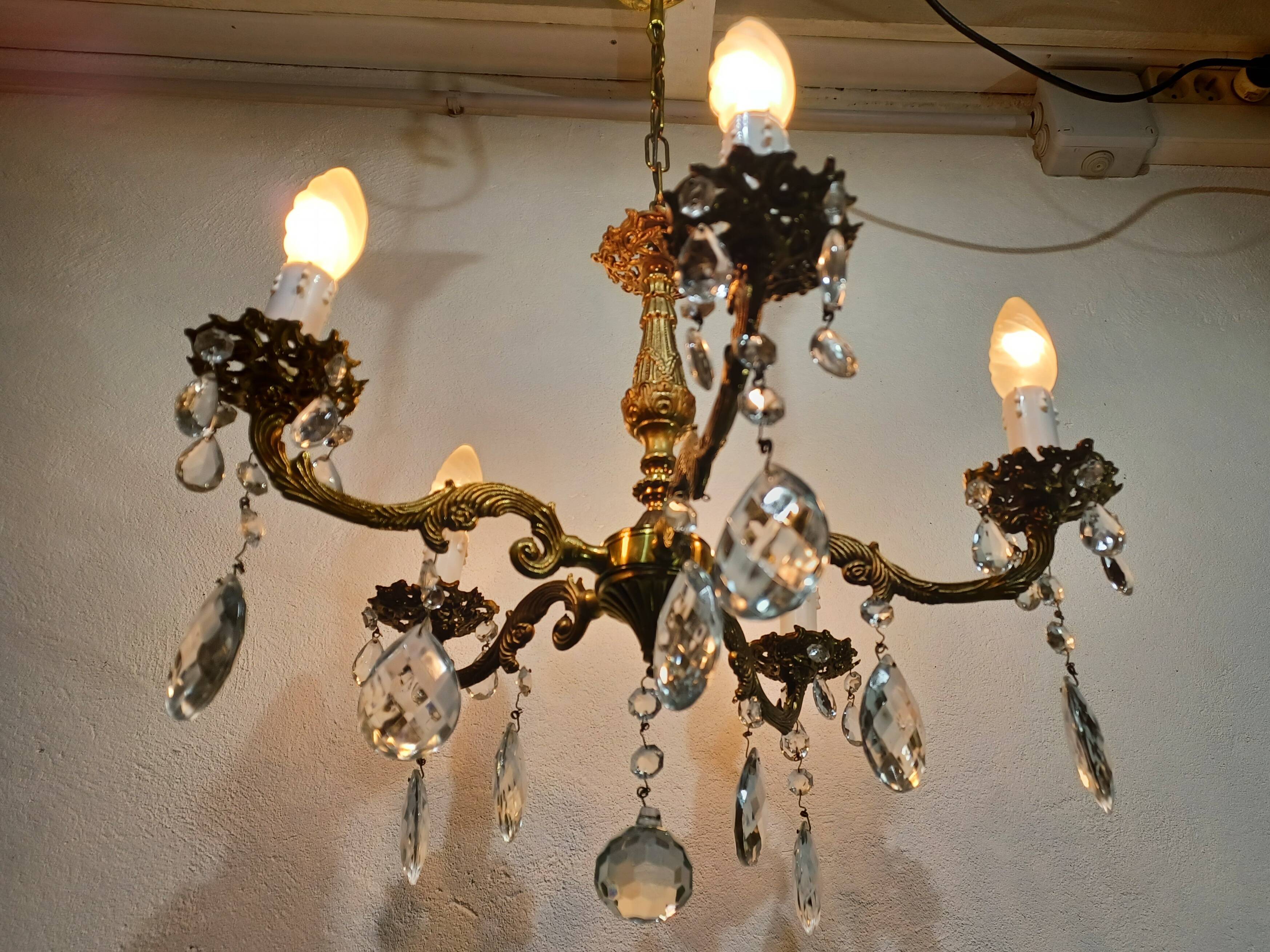 5-light Louis XV bronze and brass chandelier