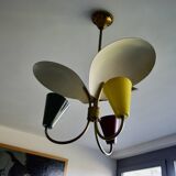 Vintage tri-color chandelier in lacquered steel and brass