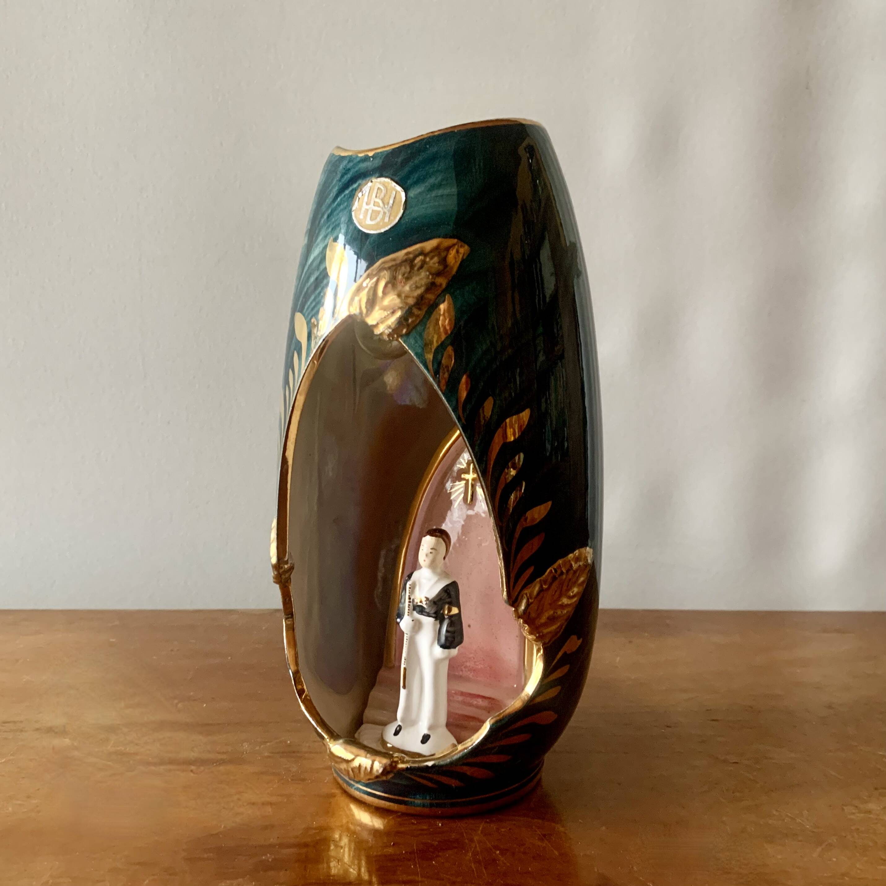 Old glazed ceramic bedside lamp - Bequet - Made in Belgium