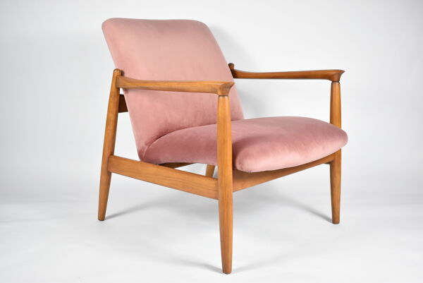 Fauteuil GFM-64 original, designer E.Homa, années 1960, rembourré, velours rose