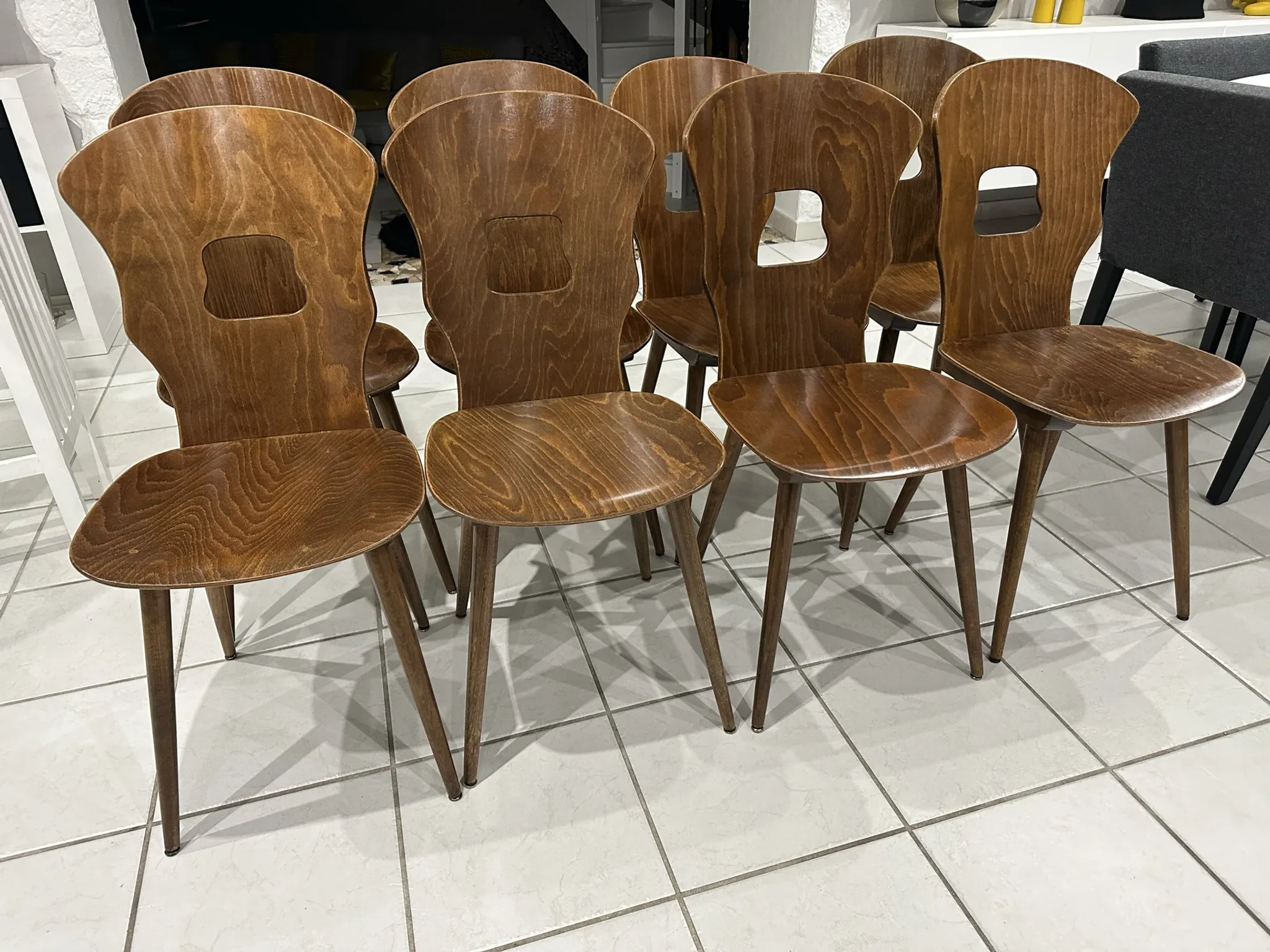 Set of 8 vintage Baumann bistro chairs from the 1970s.