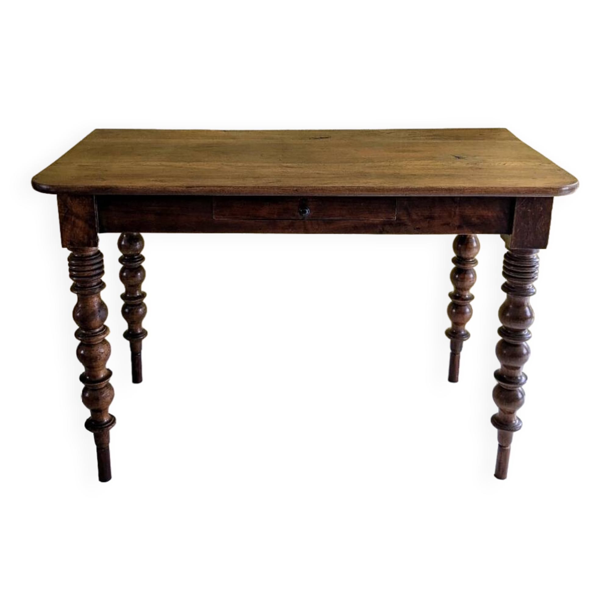 Large walnut desk with turned legs