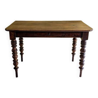 Large walnut desk with turned legs