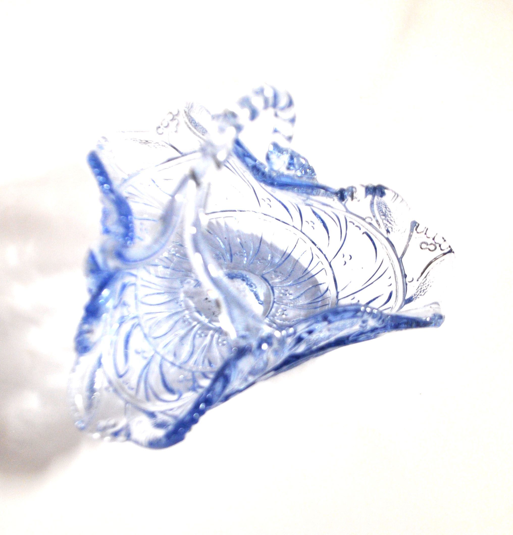 Blue pressed-moulded glass basket dish Meisenthal? Ashtray 1920