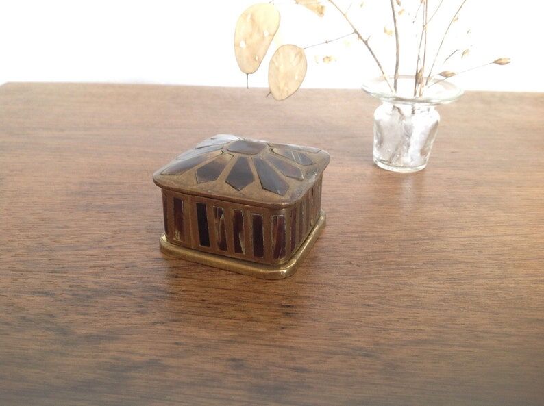 Vintage brass mother-of-pearl box