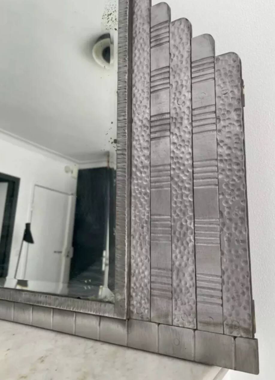 Vintage hammered metal mirror, France art deco 1930