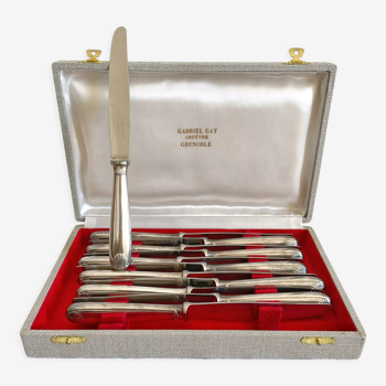 Box of 12 silver metal dessert knives Christofle Coquille Vendôme