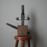 Candle holder wood wrought iron folk art decoration brutalist handmade countryside candlestick candelabra