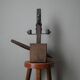 Candle holder wood wrought iron folk art decoration brutalist handmade countryside candlestick candelabra