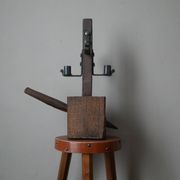 Candle holder wood wrought iron folk art decoration brutalist handmade countryside candlestick candelabra