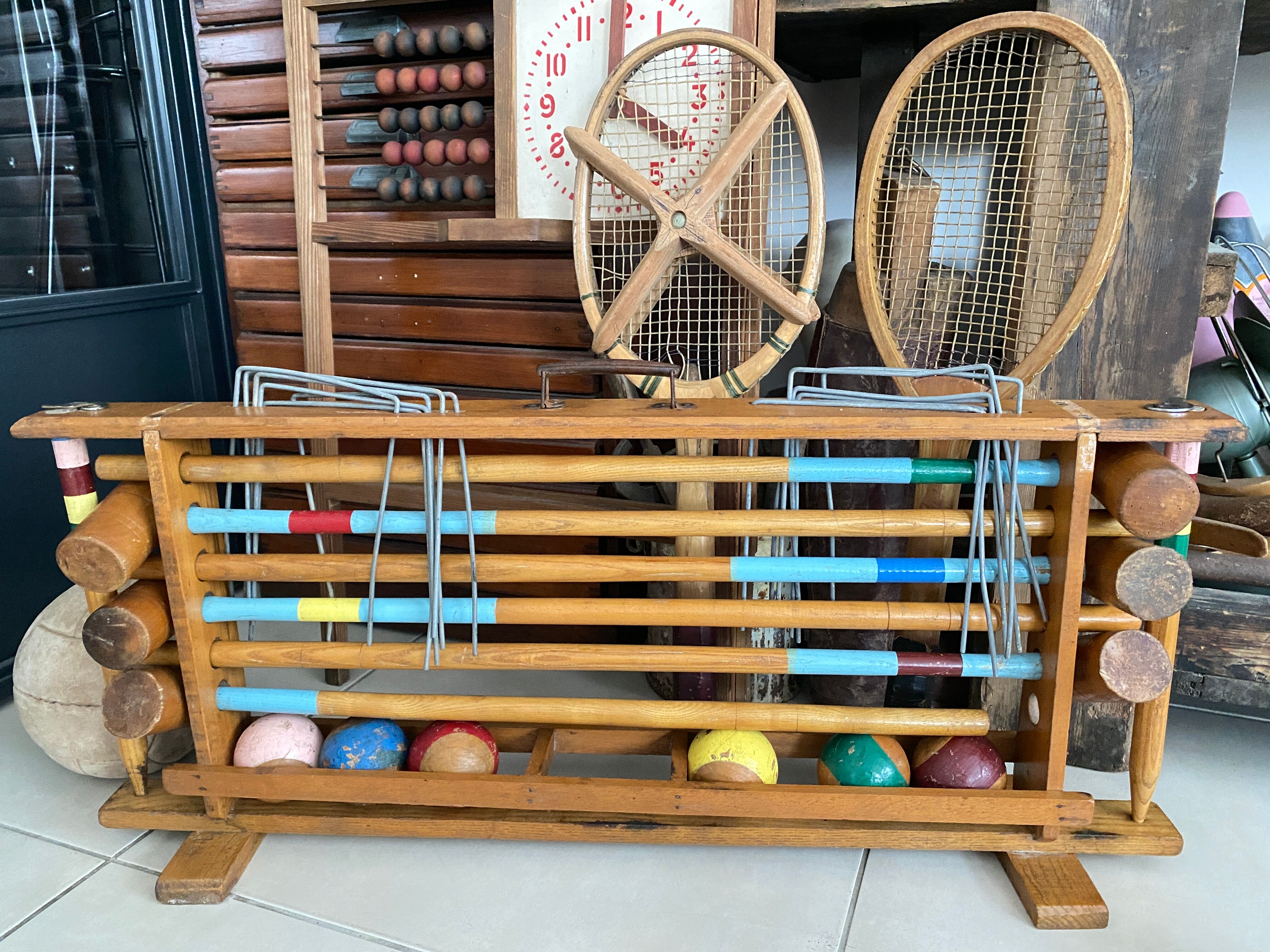 Old wooden croquet game