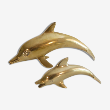 Pair of vintage brass dolphins