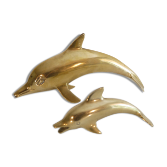 Pair of vintage brass dolphins