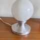 Small vintage table lamp in aluminum and white opaline glass globe LAMP-7362