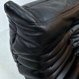 French black leather Togo lounge chair by Michel Ducaroy for Ligne Roset, 1970s