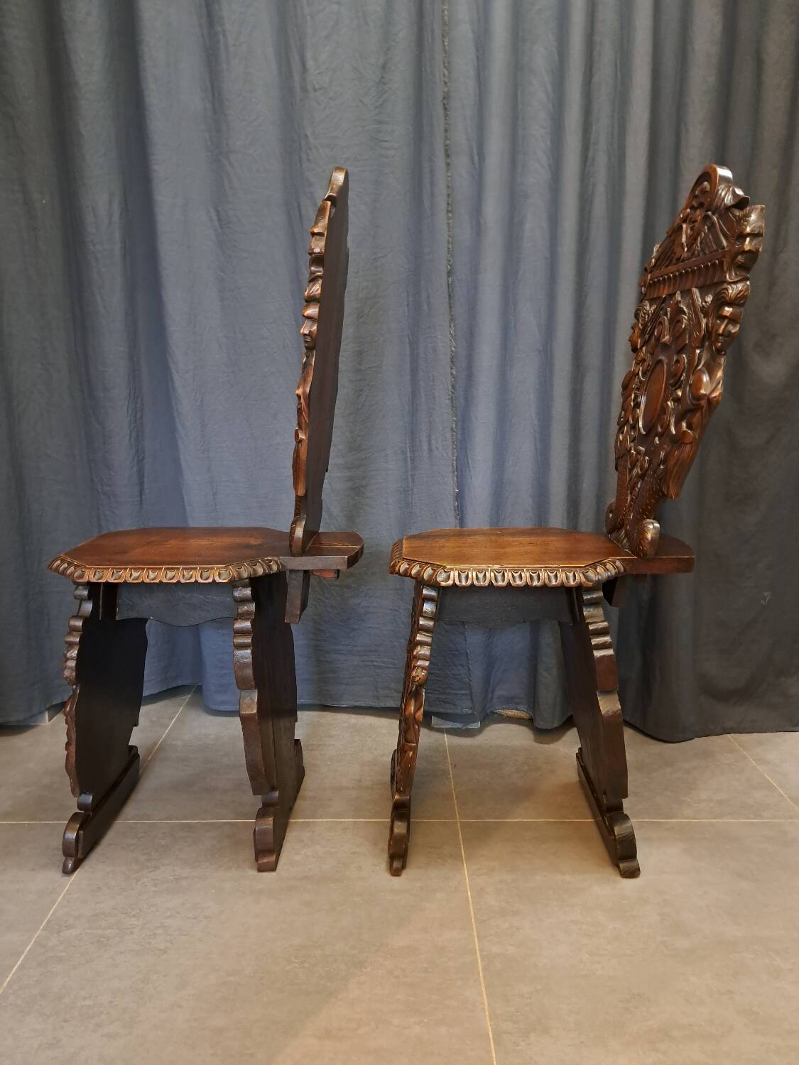 Pair of 19th century walnut stepladder chairs