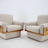 1970s pair of armchairs in boucle fabric, czechoslovakia