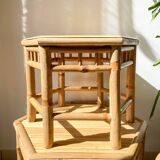 3 Vintage Bamboo Hexagonal Nesting Coffee Tables, 1970s