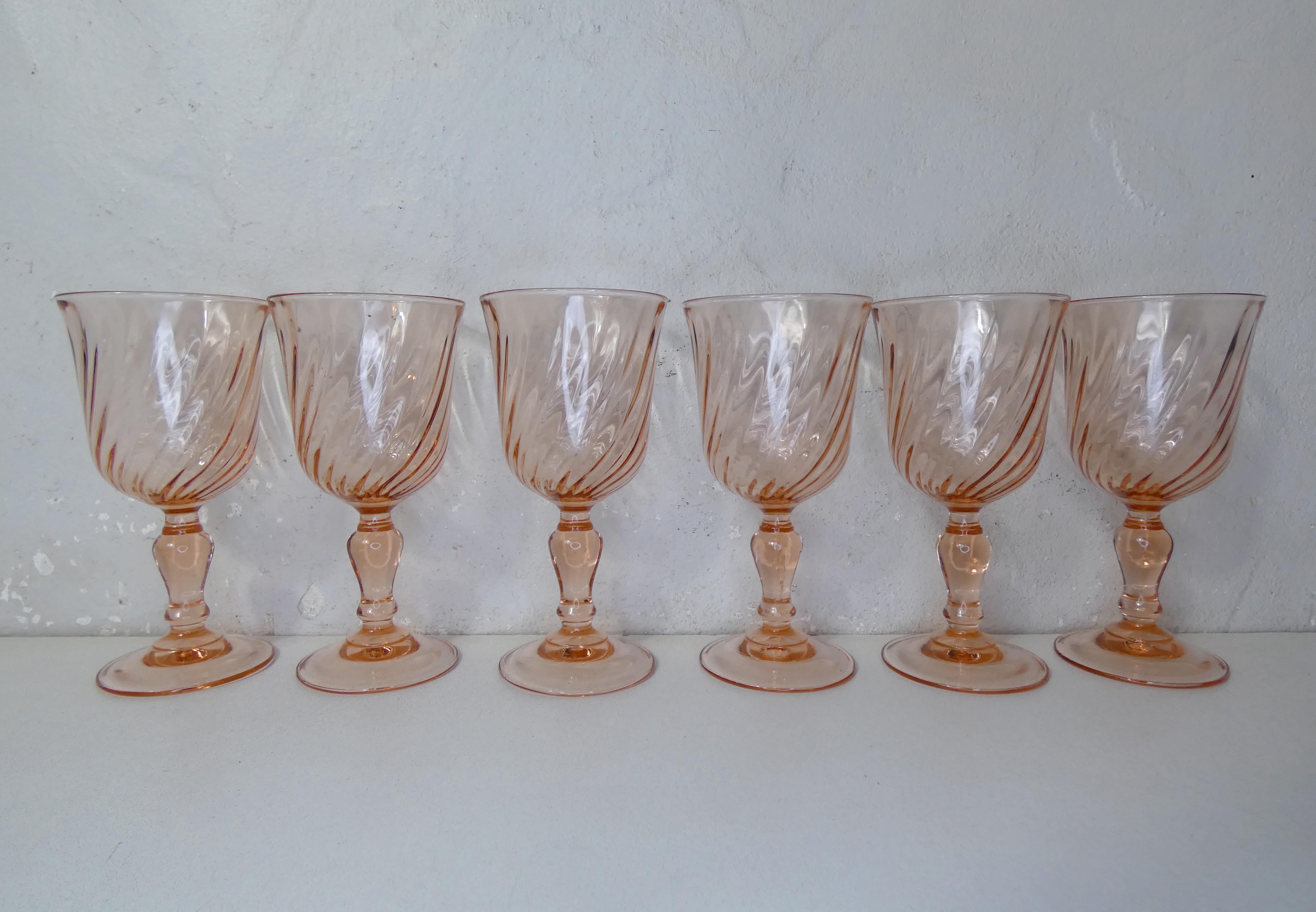 6 rosaline twisted pink foot glasses