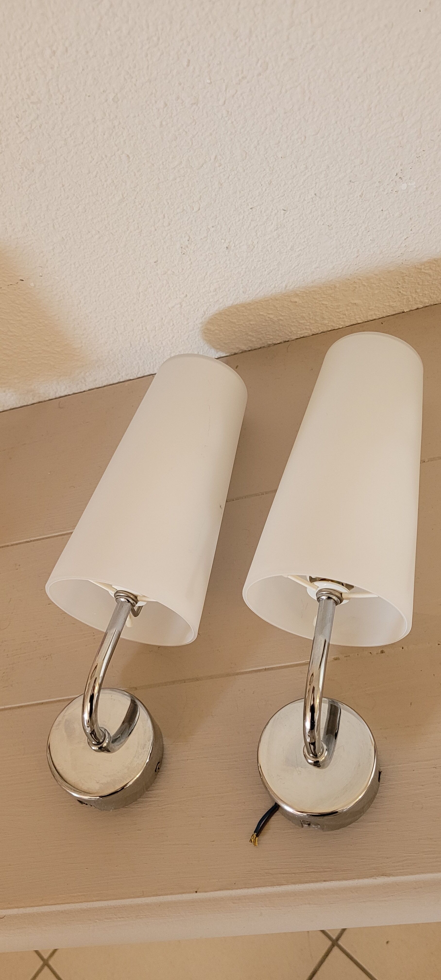 Pair of opaque glass wall lamps