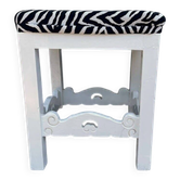 Rustic solid wood stool with zebra fabric seat