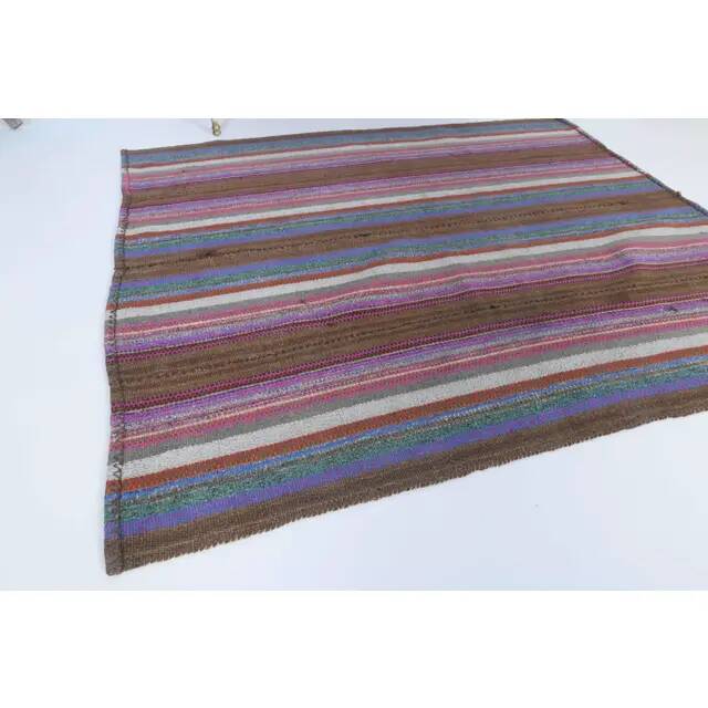 Vintage Turkish Hand-Knotted Wool Cotton Purple Kilim Area Rug 140x160